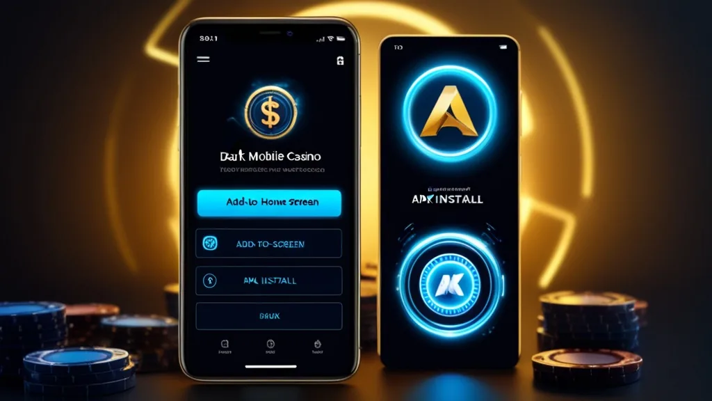 Smartphone showing a casino app installation and home screen shortcut prompt
