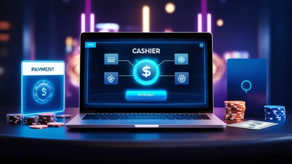 Casino cashier screen showing payment options and withdrawal choices